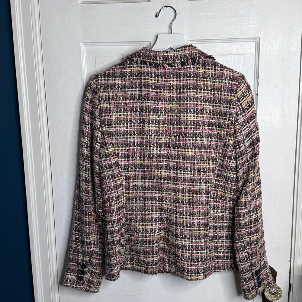 DKNY Colorful Tweed Fringe Button Blazer Jacket NWOT W1916 Sz 6 - Picture 8 of 9